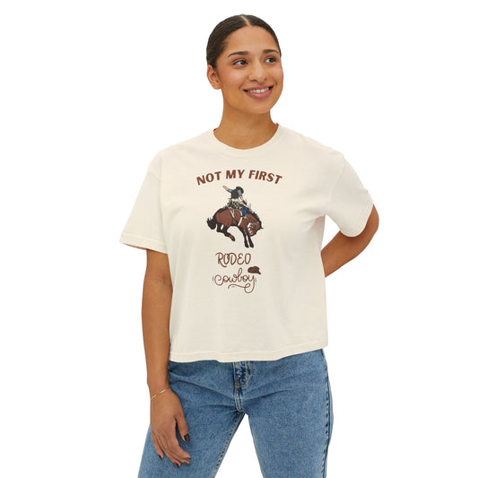 'Not My First Rodeo' Cowboy Graphic Shirt - Women's Boxy Tee
