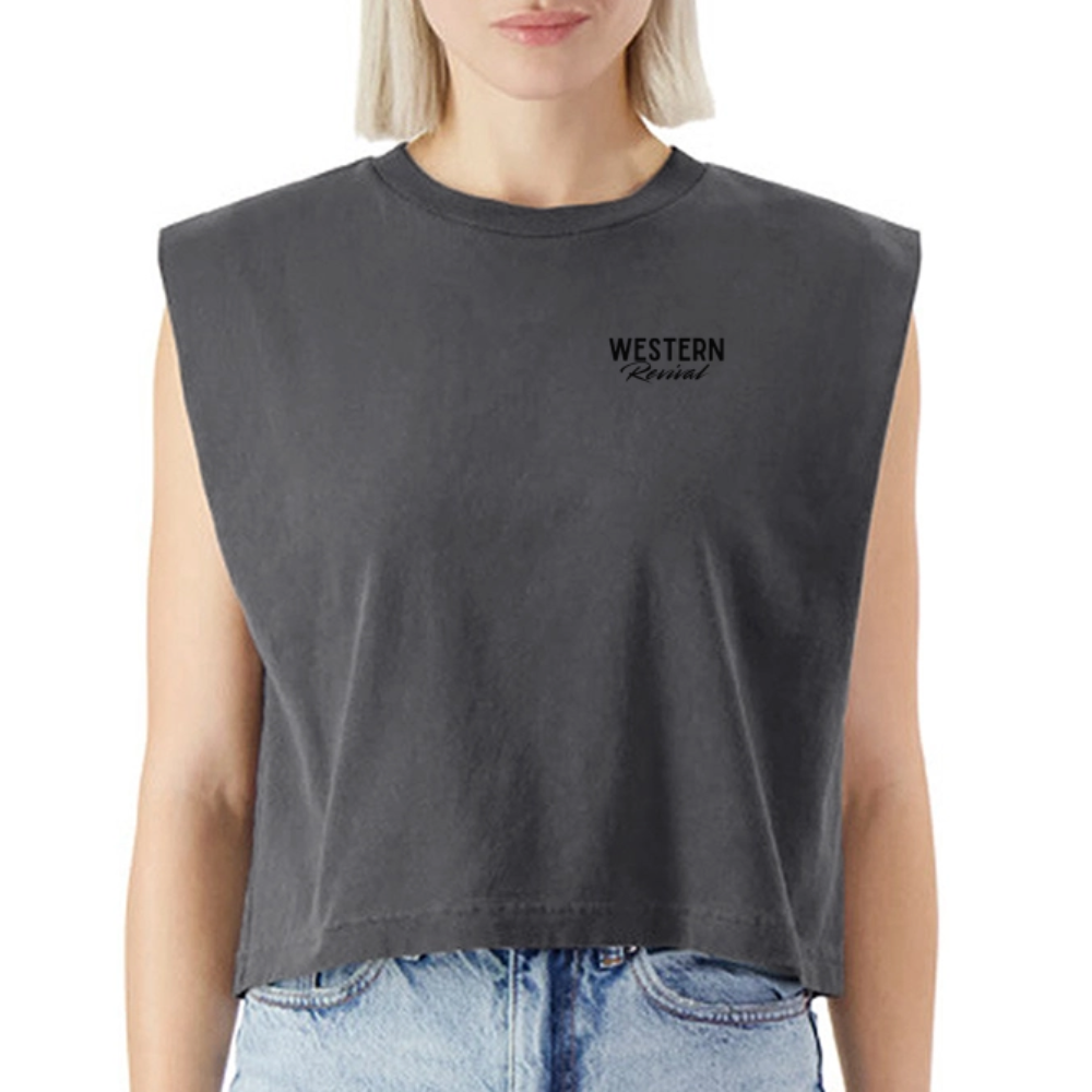 Make America Cowboy Again American Apparel Women's Garment Dyed Muscle Tank - faded black