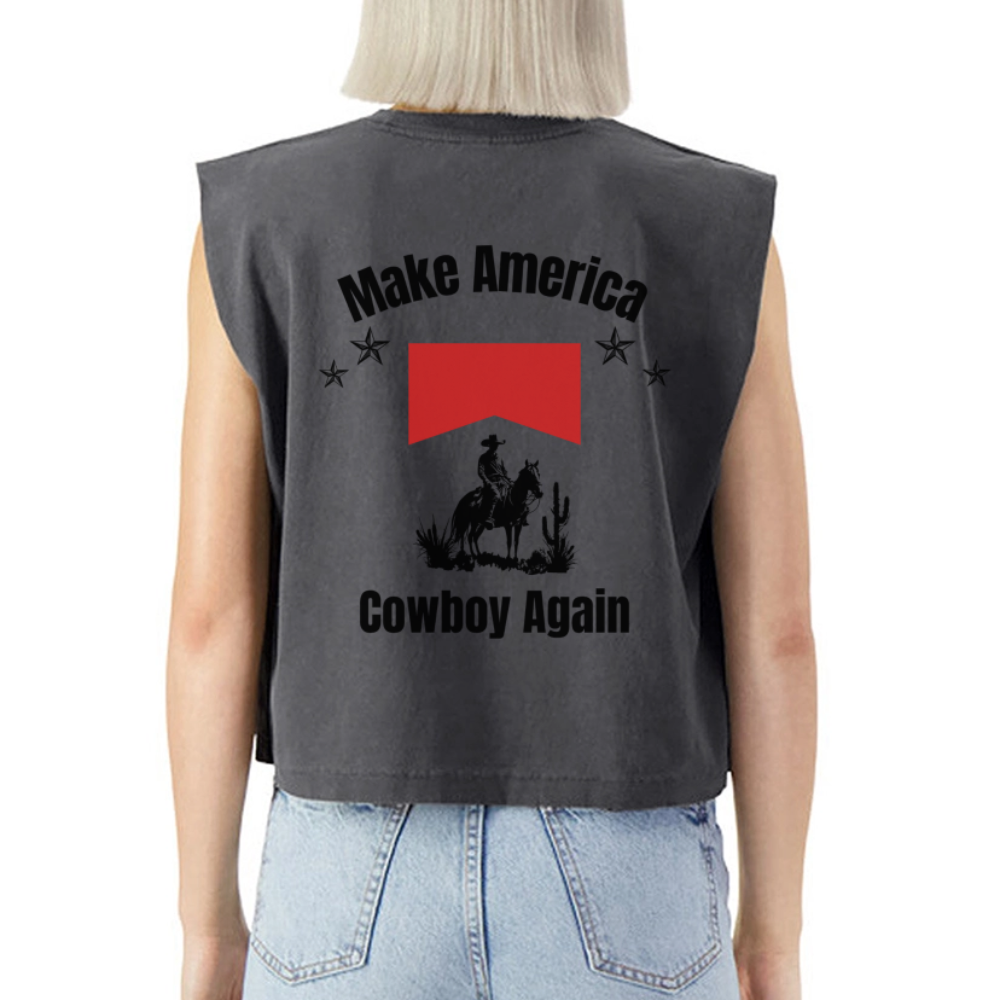 Make America Cowboy Again American Apparel Women's Garment Dyed Muscle Tank - faded black