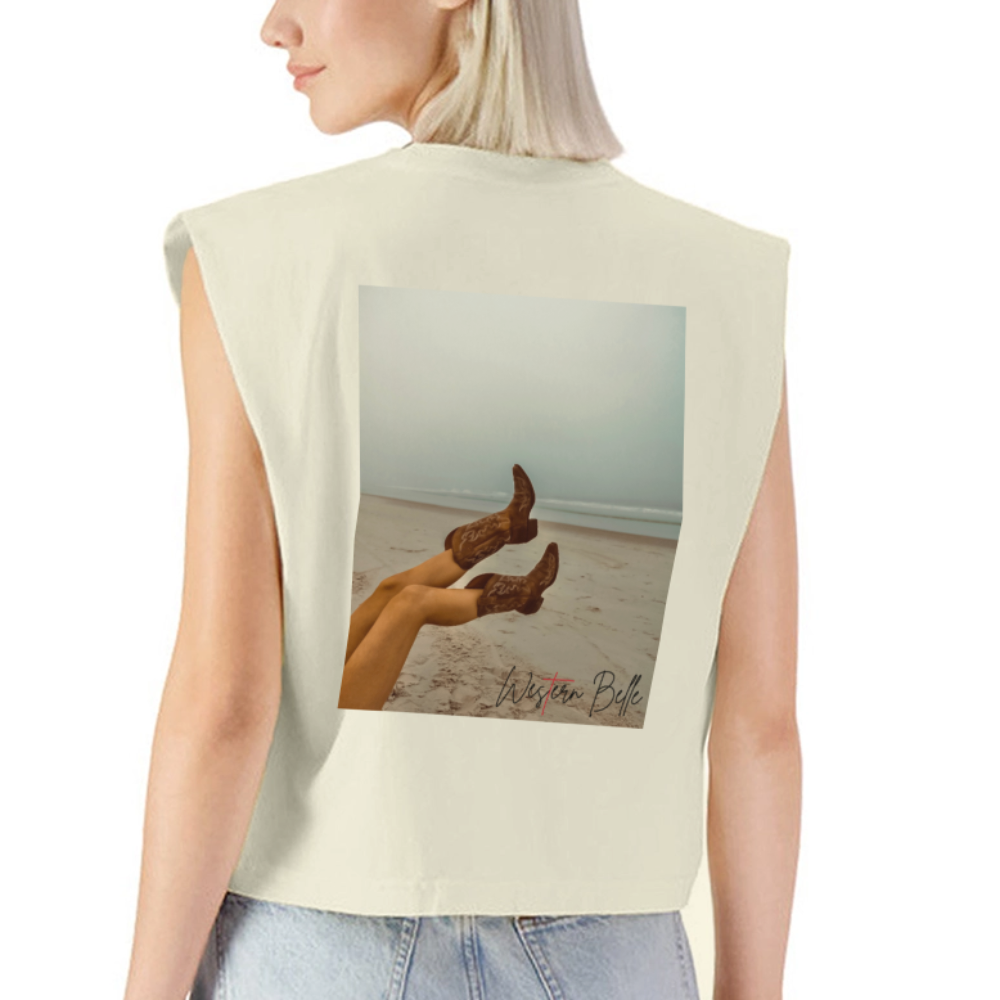 Western Bell Boots Tank Top - faded cream