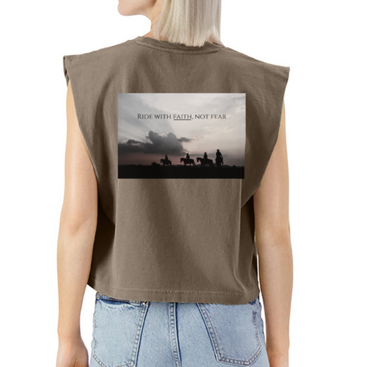Ride With Faith Not Fear - American Apparel Women's Garment Dyed Muscle Tank - faded brown