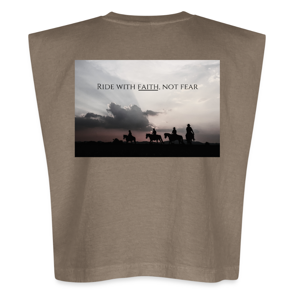 Ride With Faith Not Fear - American Apparel Women's Garment Dyed Muscle Tank - faded brown