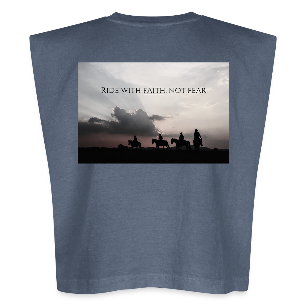 Ride With Faith Not Fear - American Apparel Women's Garment Dyed Muscle Tank - faded navy