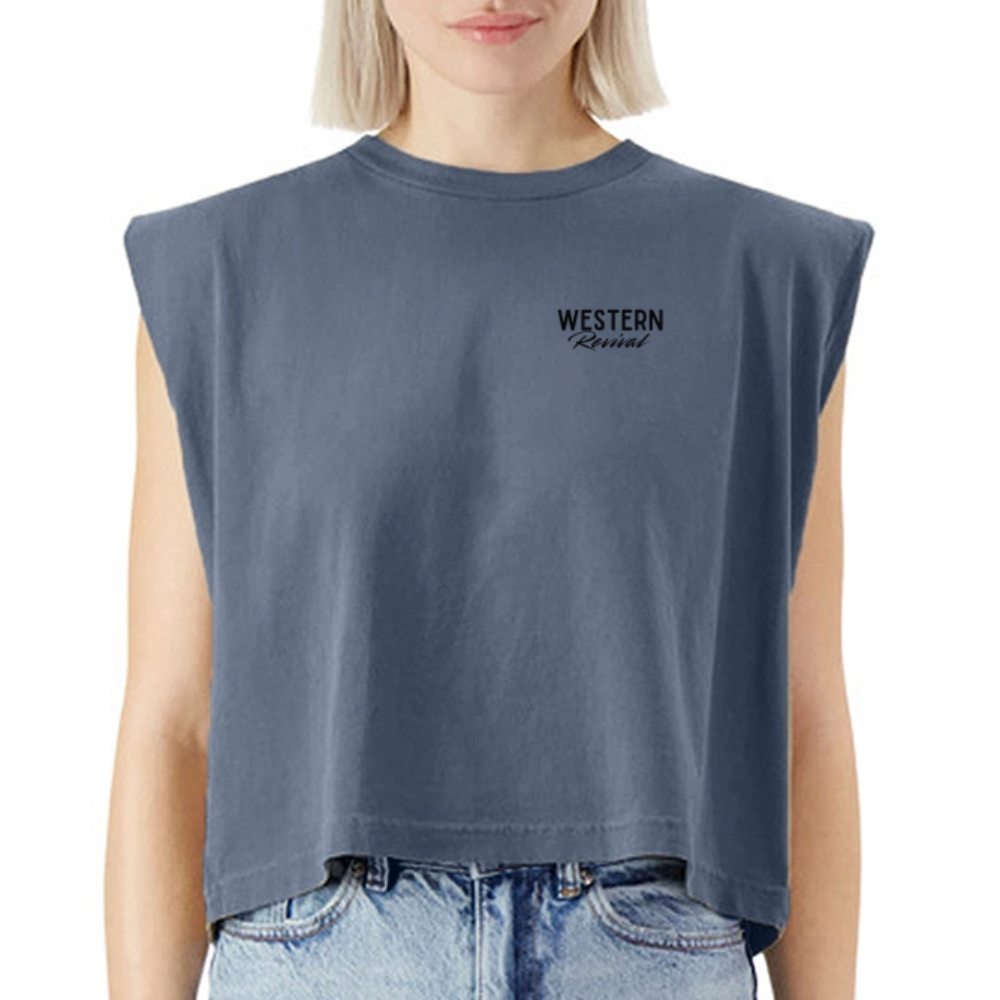 Make America Cowboy Again American Apparel Women's Garment Dyed Muscle Tank - faded navy