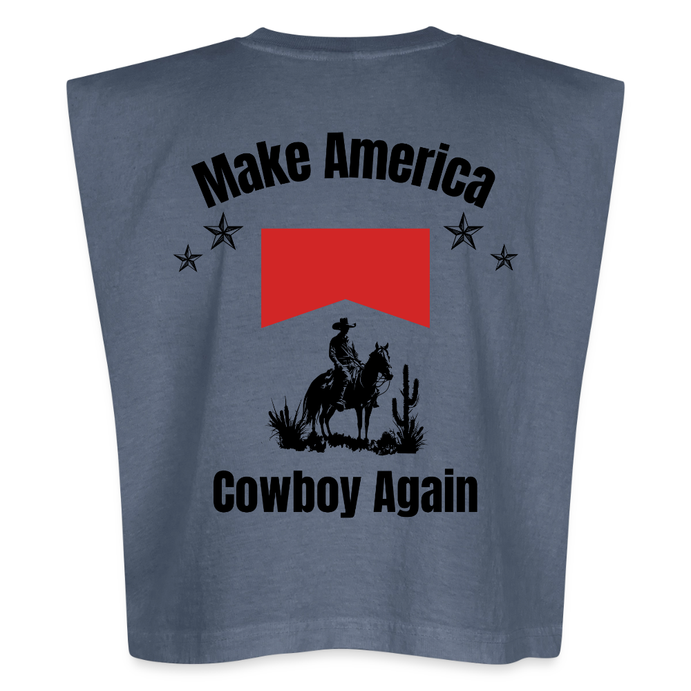 Make America Cowboy Again American Apparel Women's Garment Dyed Muscle Tank - faded navy