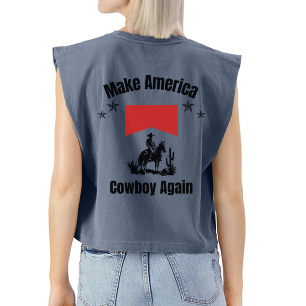 Make America Cowboy Again American Apparel Women's Garment Dyed Muscle Tank - faded navy