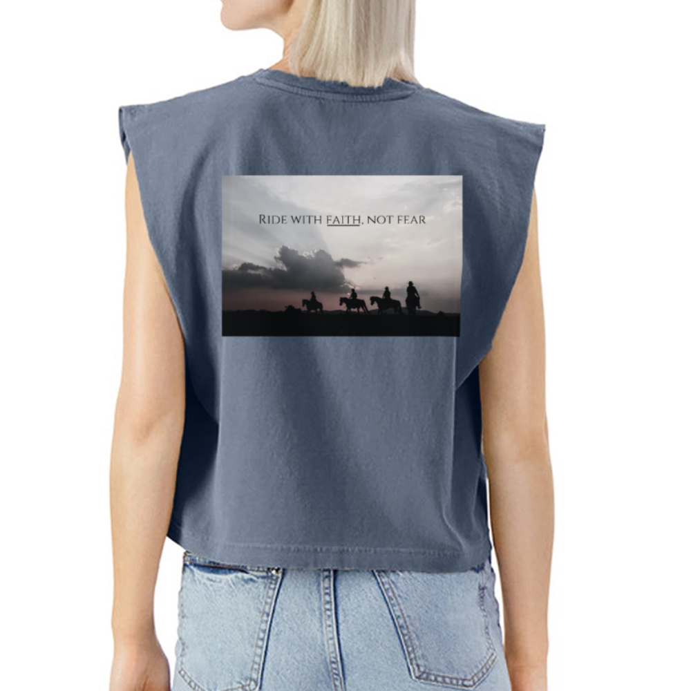 Ride With Faith Not Fear - American Apparel Women's Garment Dyed Muscle Tank - faded navy